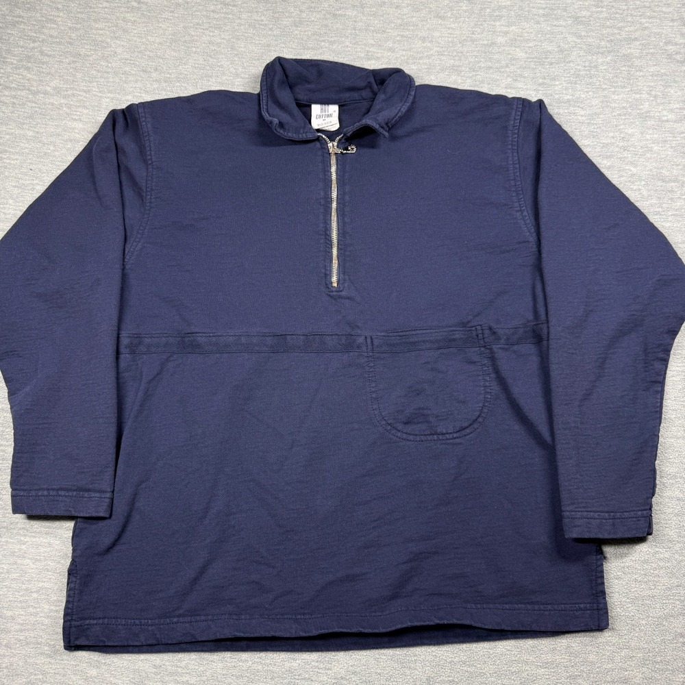 Hut Cotton Pullover Sweatshirt Mens Medium‎ Navy Blue Quarter Zip Made In USA